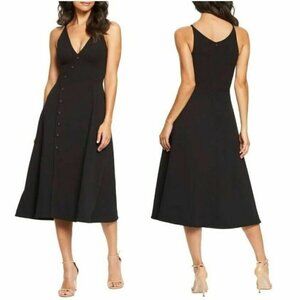 Dress the Population Emily Sleeveless Fit & Flare Button Front Midi Dress XXS
